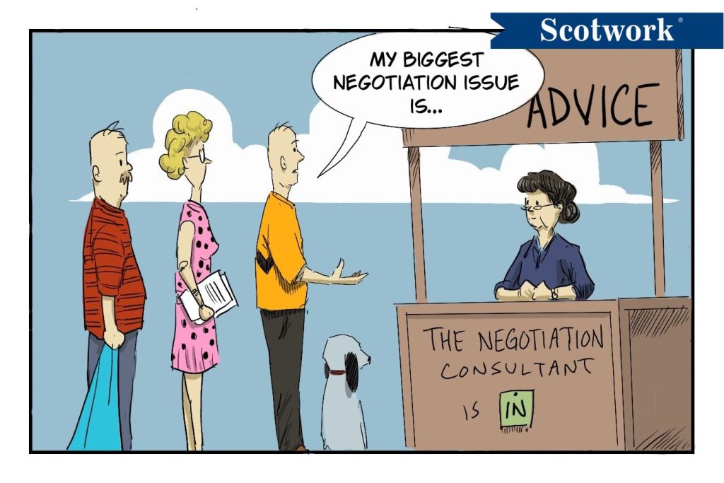 Adult versions of famous cartoon characters in line for negotiation advice